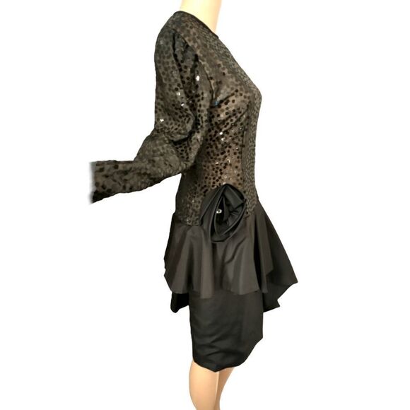 Vtg 60s Sequin Satin Cocktail Dress Sz 10 M Avant Garde Black Gilberts Tally MCM - Picture 5 of 15
